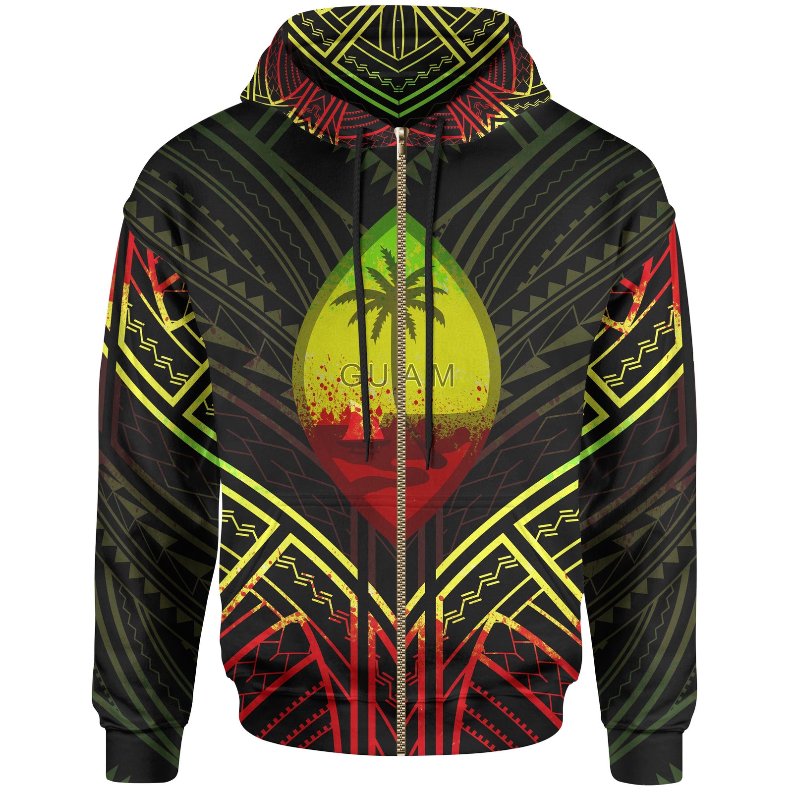 Guam Zip Hoodie Guam Seal Reggae Tribal Patterns Unisex White - Polynesian Pride