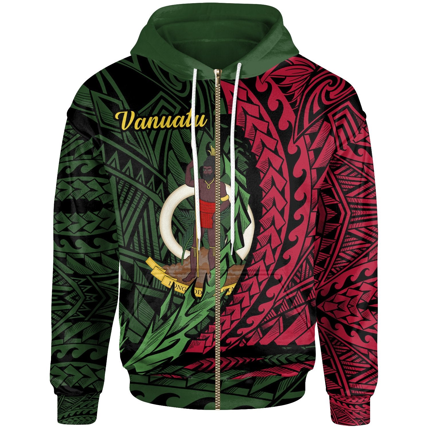 Vanuatu Zip Hoodie Wings Style Unisex Black - Polynesian Pride