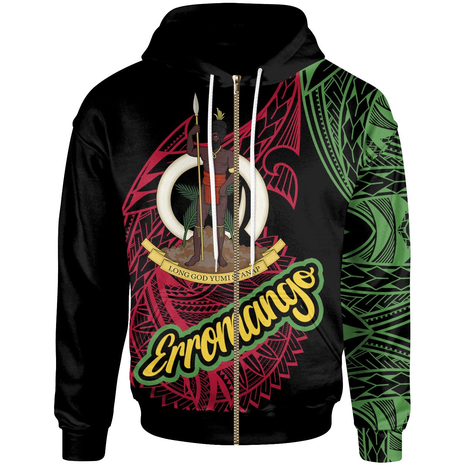 Vanuatu Zip Hoodie Erromango Seal of Vanuatu Special Style Unisex Black - Polynesian Pride