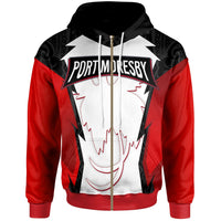 Papua New Guinea Zip Hoodie Port Moresby PNG Coat of Arms Unisex Red Black - Polynesian Pride