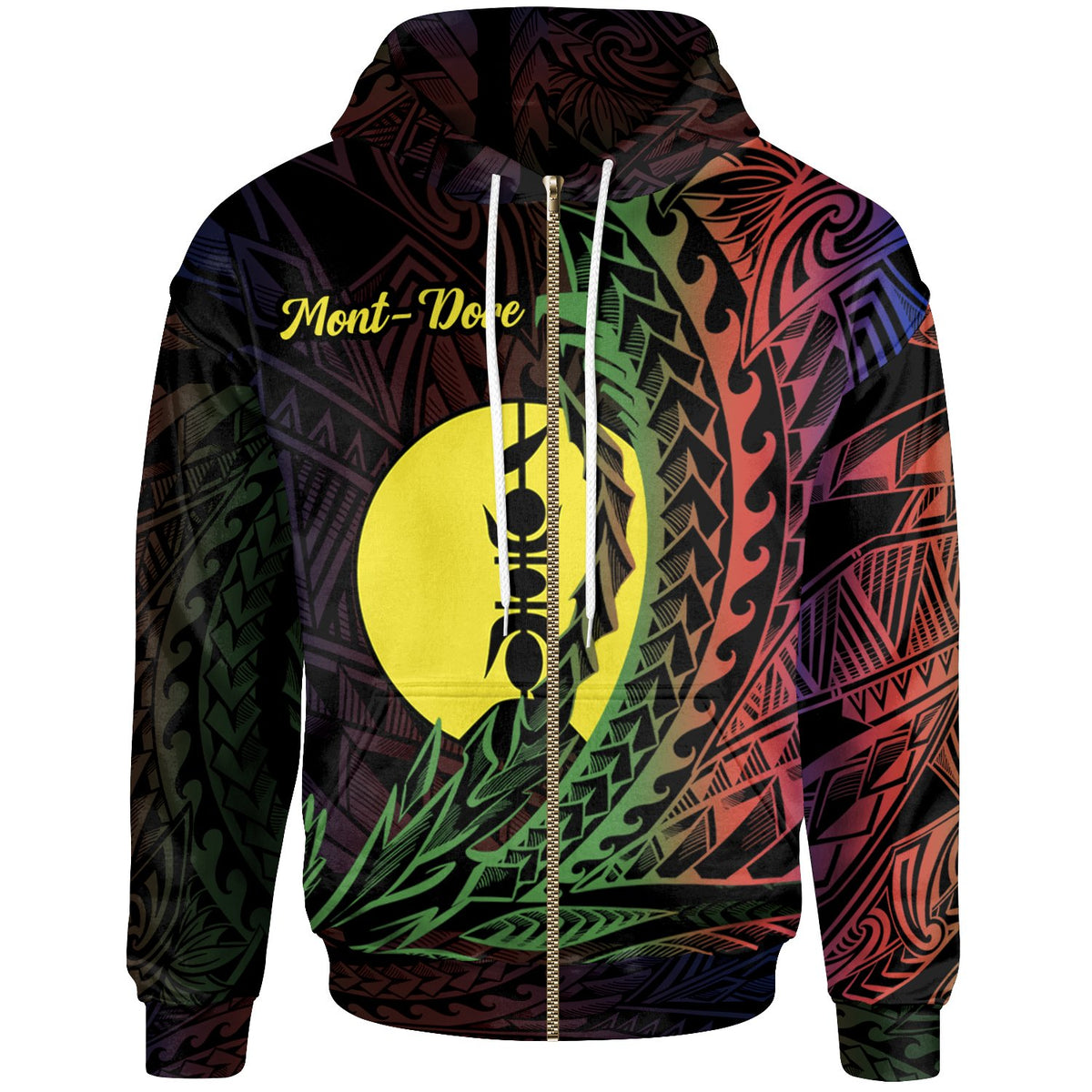 New Caledonia Zip Hoodie Mont Dore Wings Style Flag Color Unisex Black - Polynesian Pride
