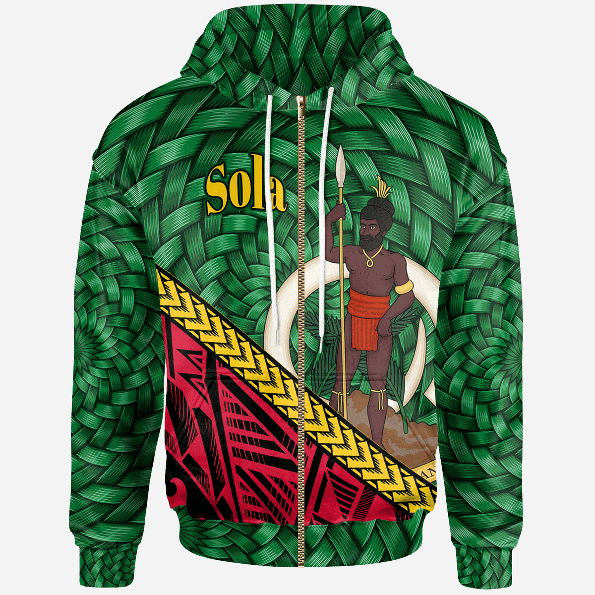 Vanuatu Zip Hoodie Sola Polynesian Patterns With Bamboo Unisex Green - Polynesian Pride