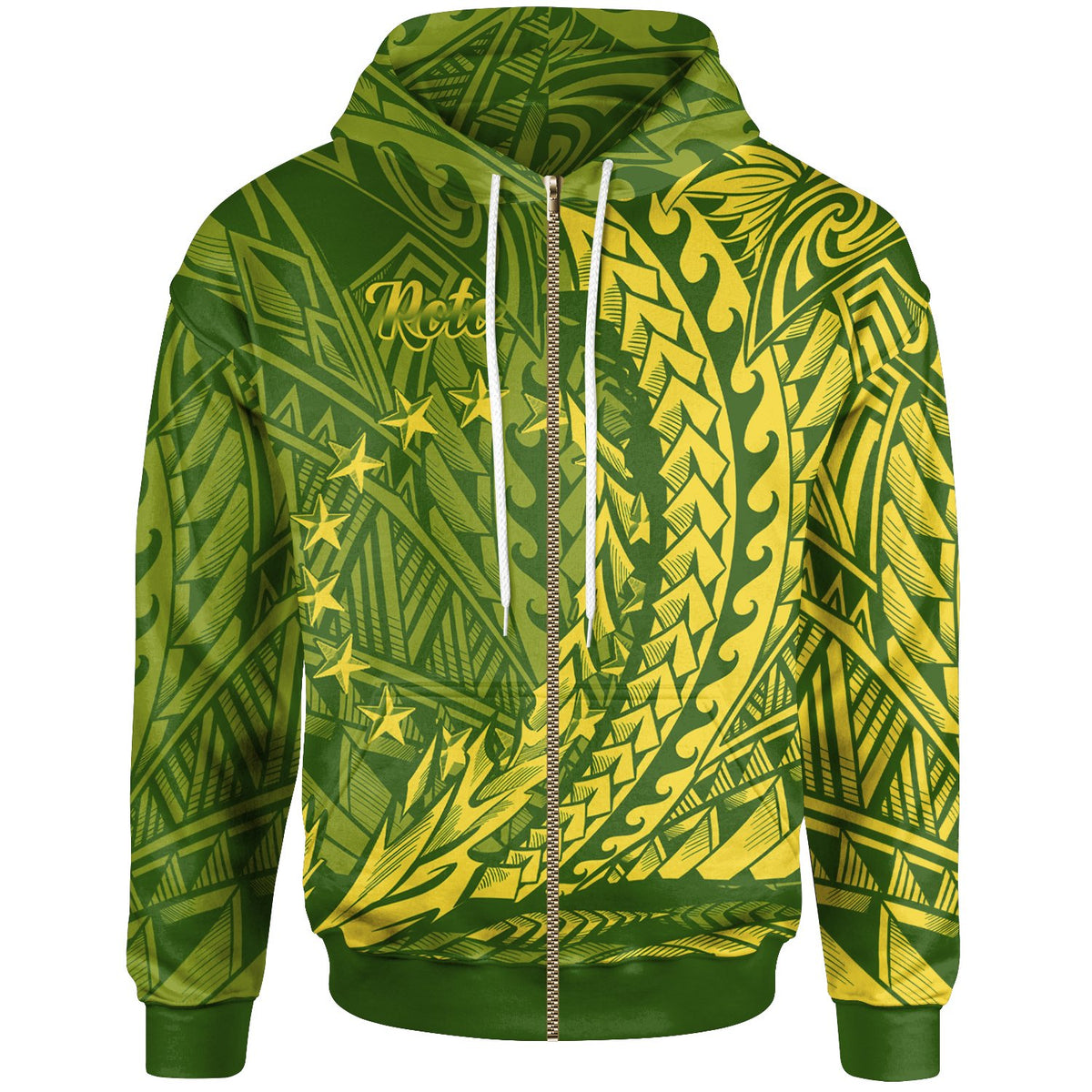 Cook Islands Zip Hoodie Roto Wings Style Unisex Green - Polynesian Pride