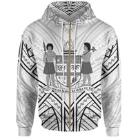 Fiji Zip Hoodie Fiji Seal Tribal Patterns Unisex White - Polynesian Pride