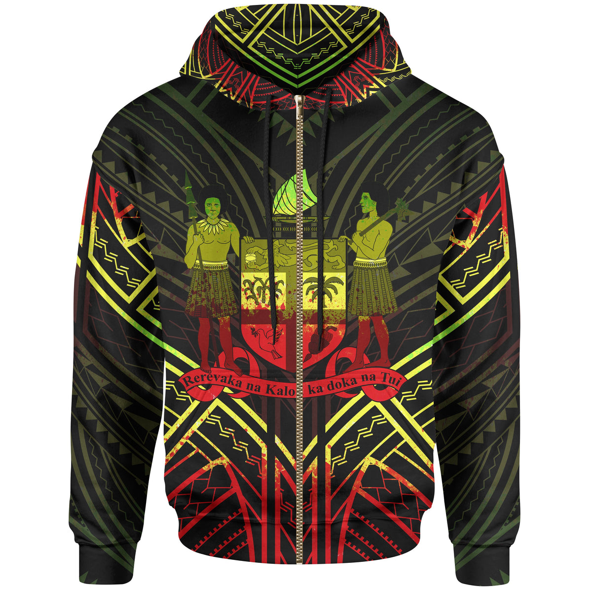 Fiji Zip Hoodie Fiji Seal Reggae Tribal Patterns Unisex White - Polynesian Pride