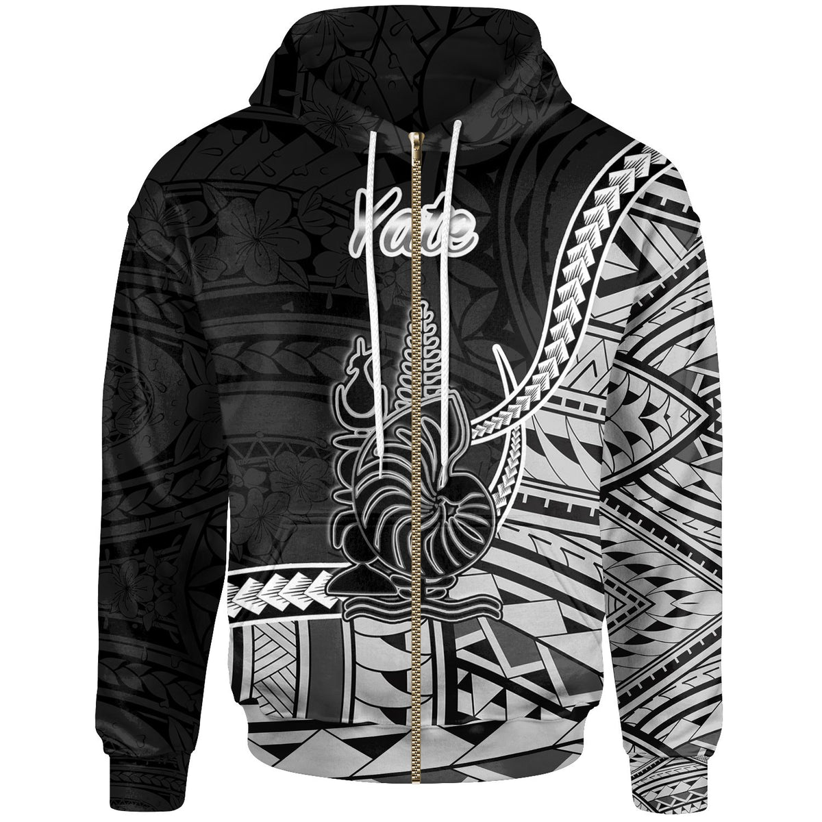 New Caledonia Islands Zip Hoodie Yate Seal of New Caledonia Polynesian Patterns Unisex Black - Polynesian Pride