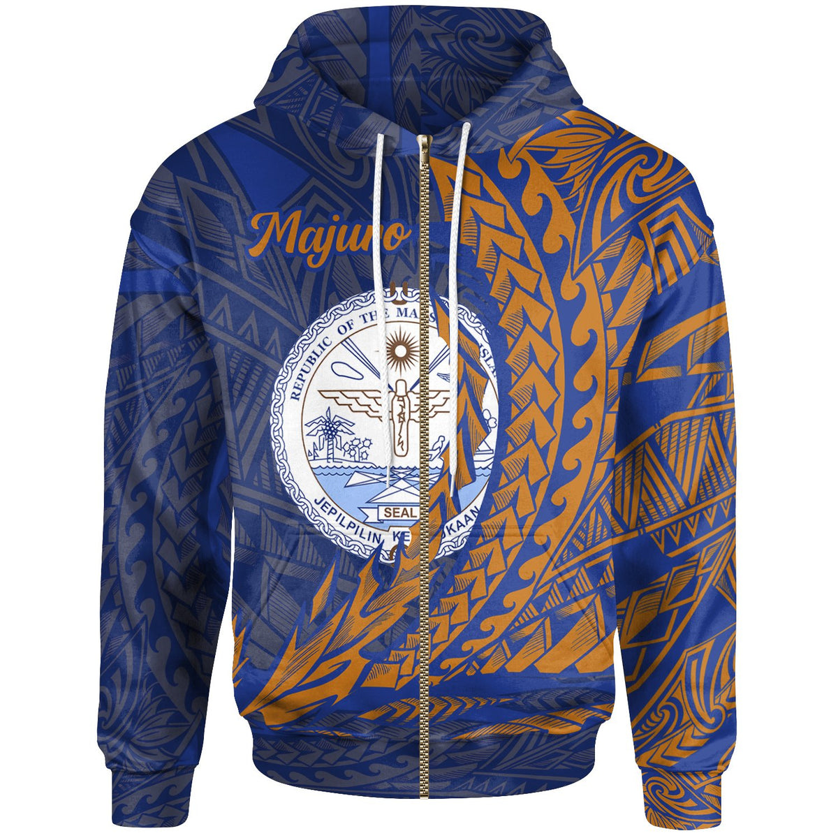 Marshall Islands Zip Hoodie Majuro Wings Style Unisex Blue - Polynesian Pride