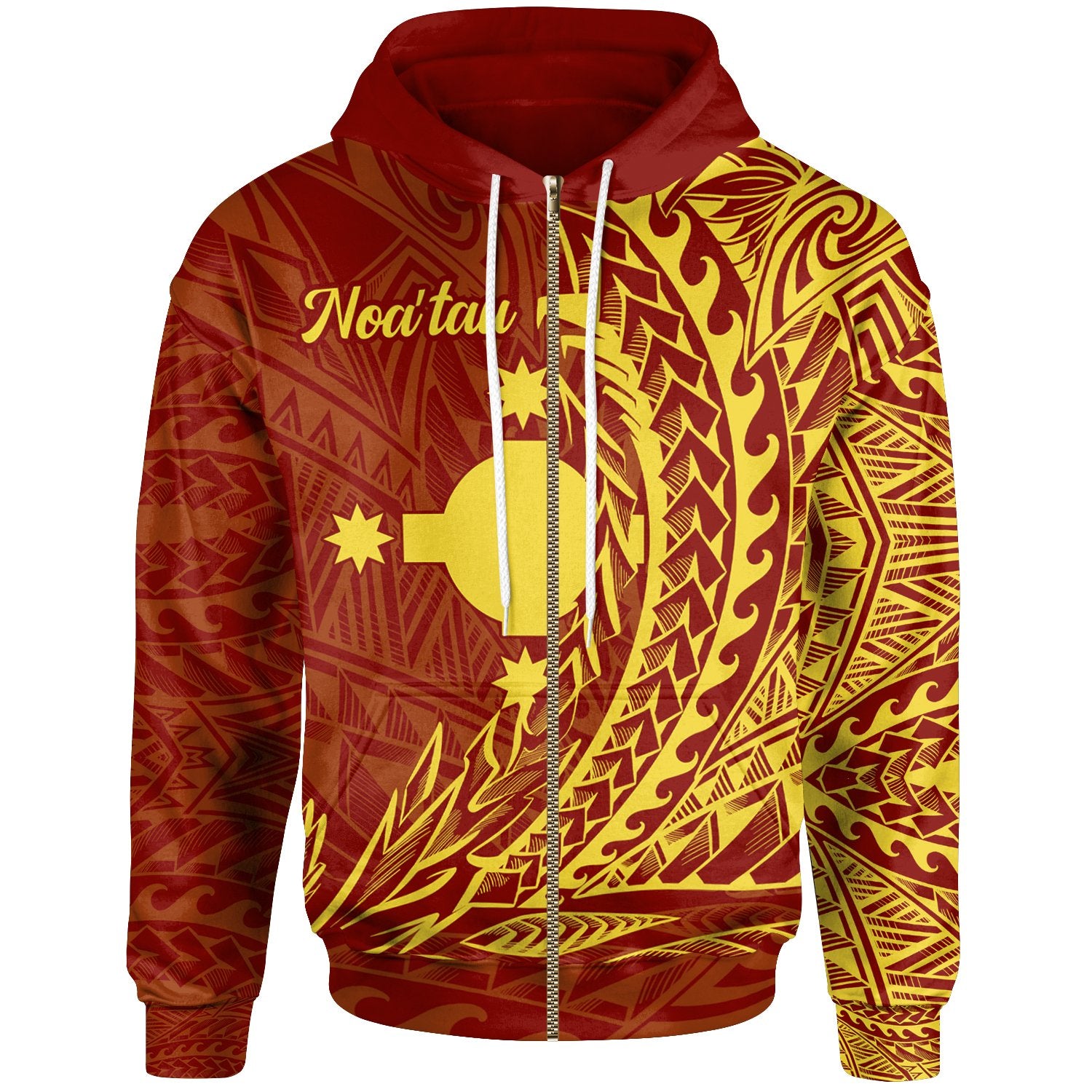 Rotuma Zip Hoodie Noatau Wings Style Red - Polynesian Pride