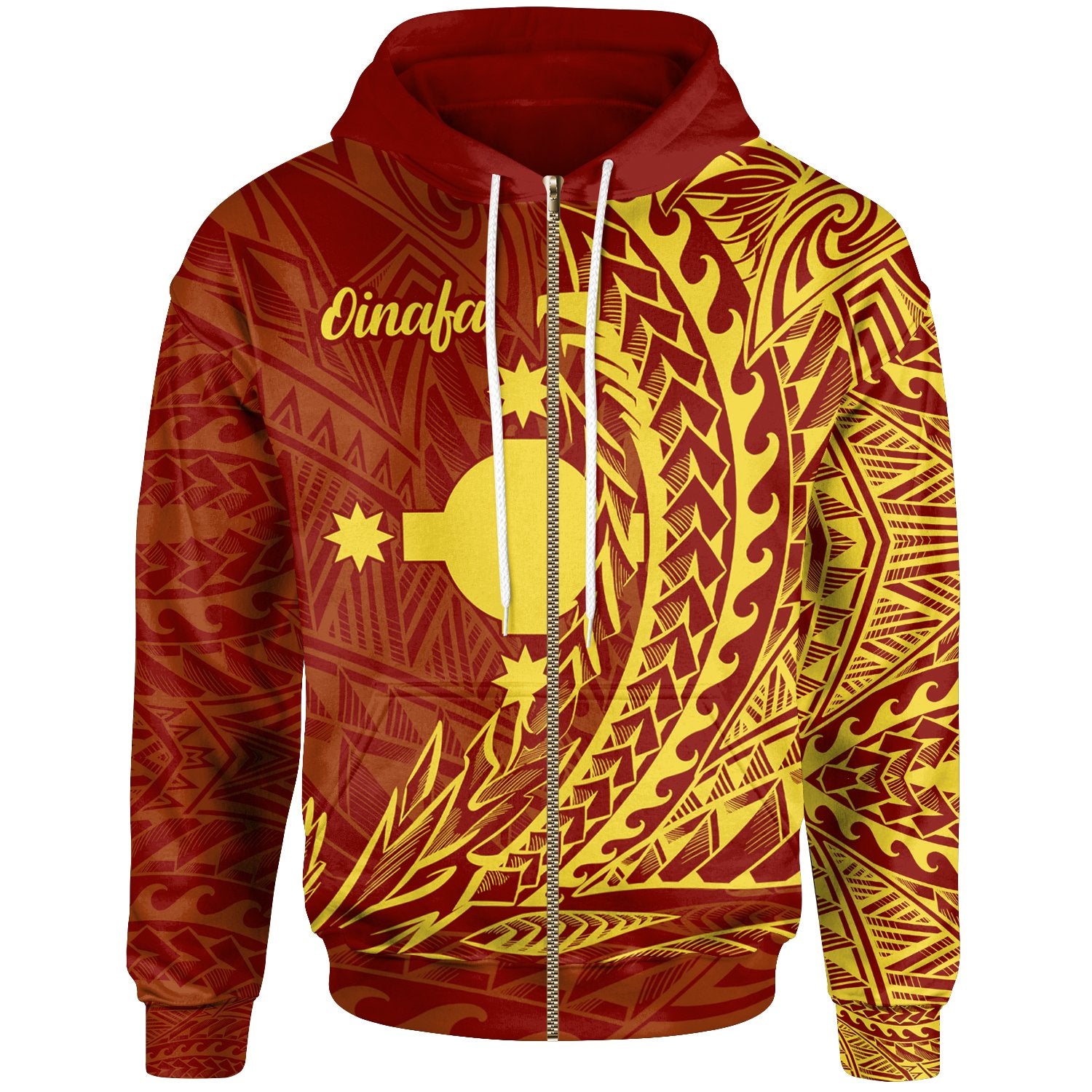 Rotuma Zip Hoodie Oinafa Wings Style Unisex Red - Polynesian Pride