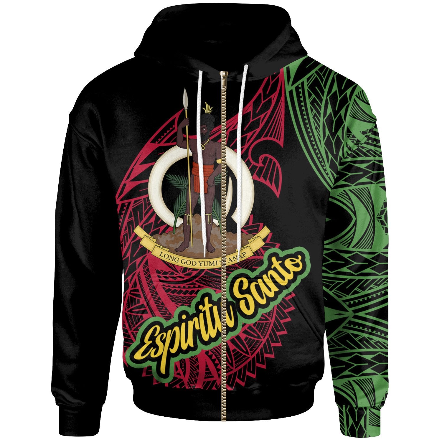 Vanuatu Zip Hoodie Espiritu Santo Seal of Vanuatu Special Style Unisex Black - Polynesian Pride