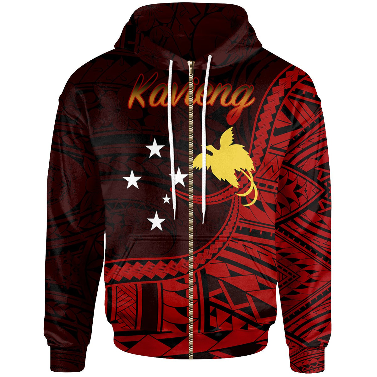 Papua New Guinea Zip Hoodie Kavieng Polynesian Patterns Unisex Black - Polynesian Pride