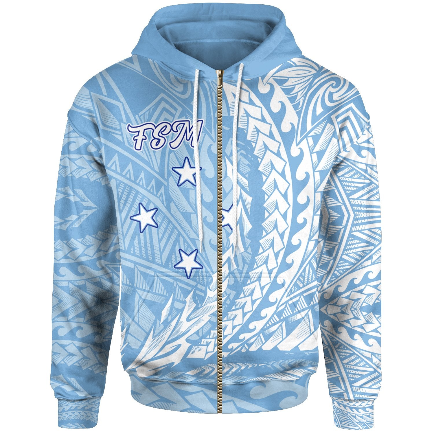Federated States of Micronesia Zip Hoodie Wings Style Flag Color Unisex Blue - Polynesian Pride