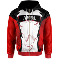 Papua New Guinea Zip Hoodie Porgera PNG Coat of Arms Unisex Red Black - Polynesian Pride