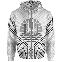 French Polynesia Zip Hoodie French Polynesia Seal Tribal Patterns Unisex White - Polynesian Pride