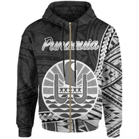 French Polynesia Zip Hoodie Punaauia Seal of French Polynesia Polynesian Patterns Unisex Black - Polynesian Pride