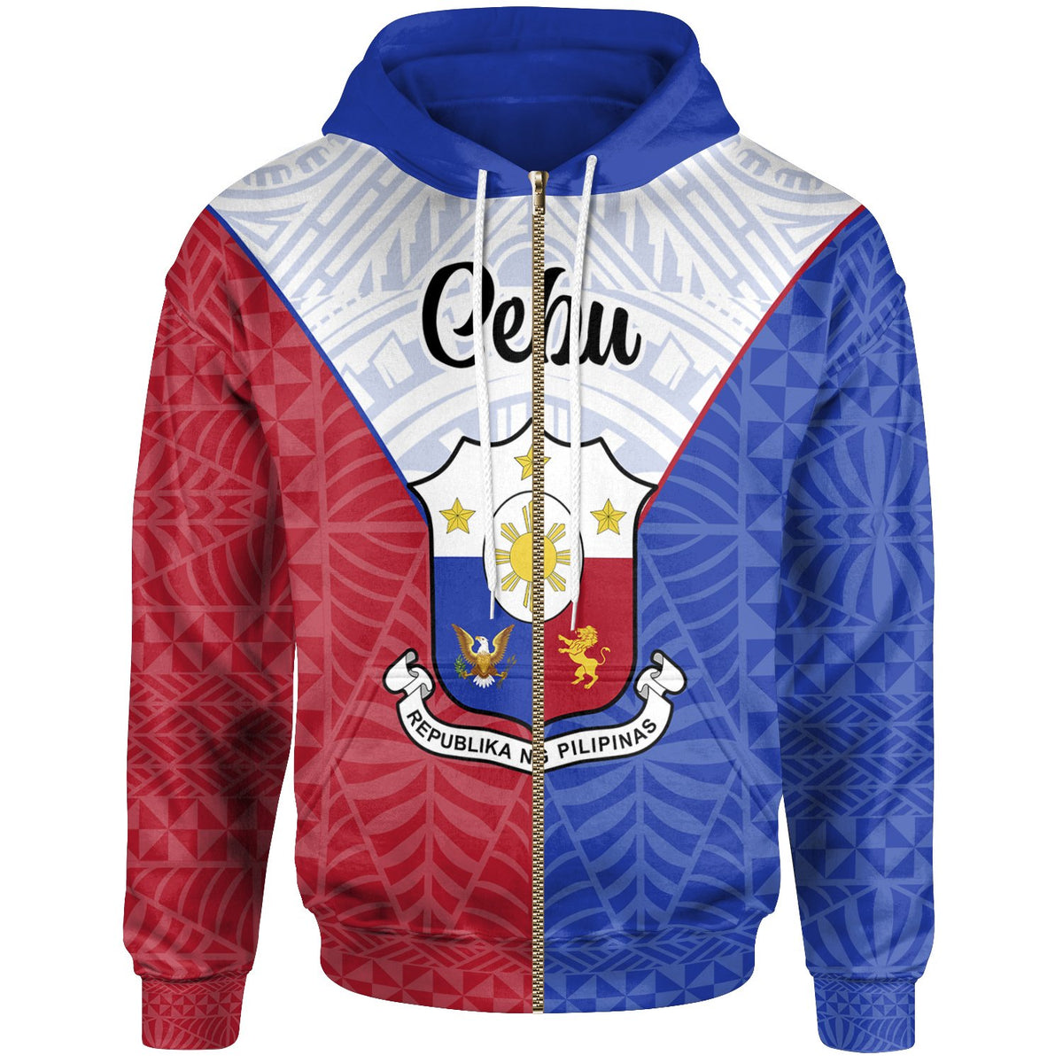 Pilipinas Zip Hoodie Cebu City Seal of Pilipinas Style Unisex Blue - Red - Polynesian Pride