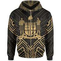 Fiji Zip Hoodie Fiji Seal Gold Tribal Patterns Unisex White - Polynesian Pride