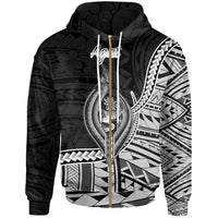 Guam Zip Hoodie Agat Seal of Guam Polynesian Patterns Unisex Black - Polynesian Pride