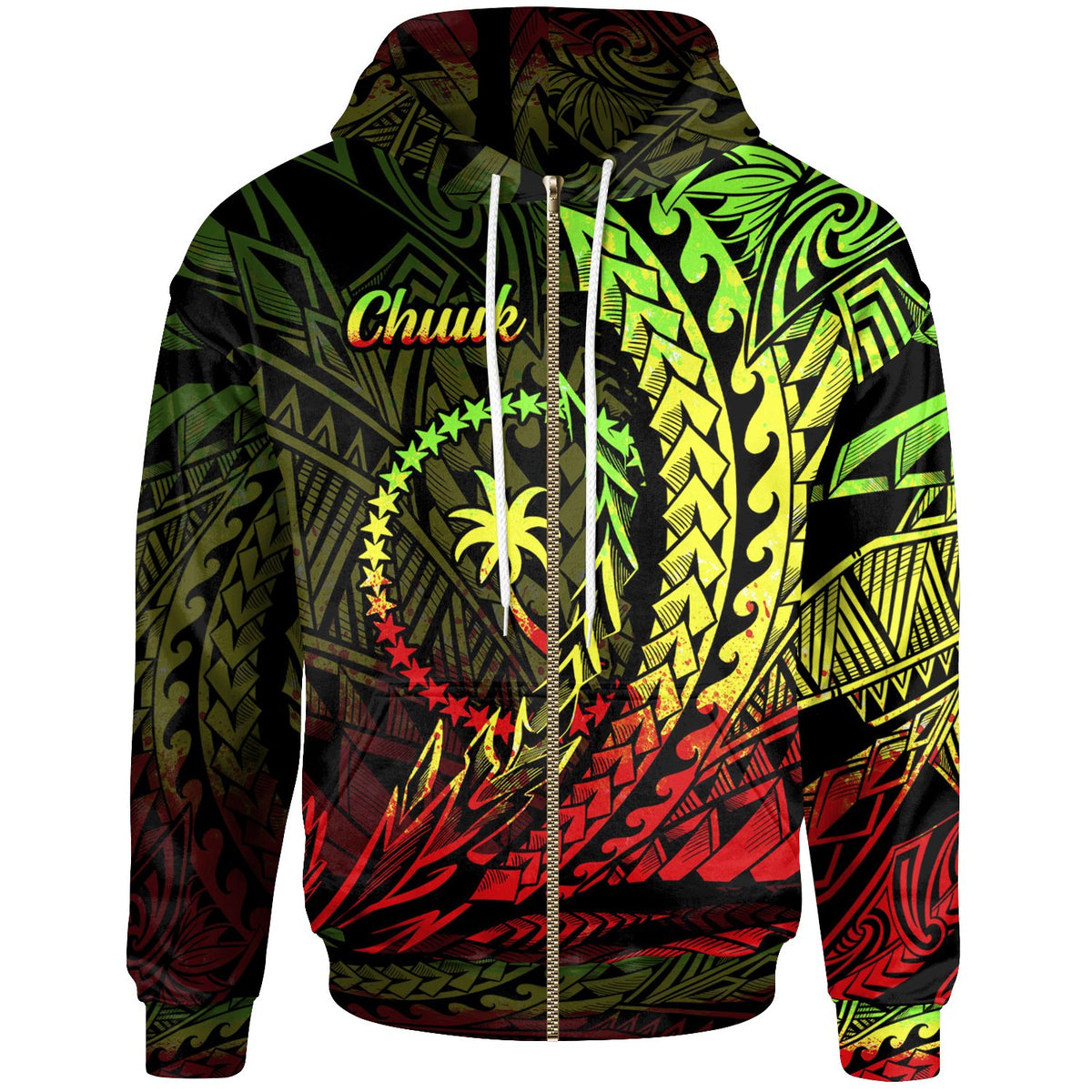 Chuuk State Zip Hoodie Reggae Wings Style Unisex Black - Polynesian Pride