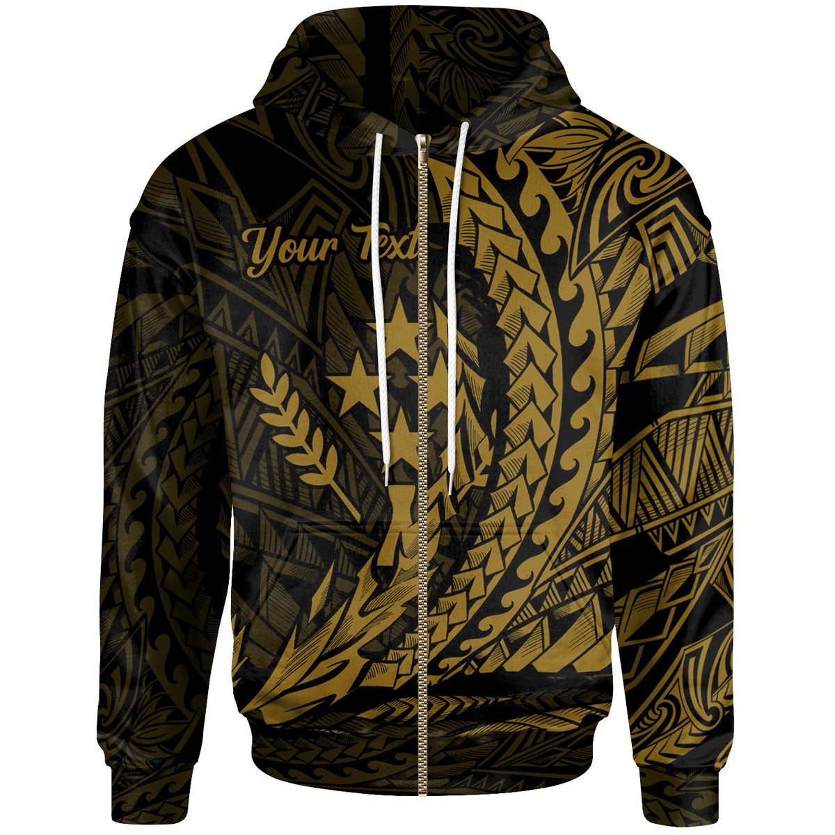 Kosrae State Zip Hoodie Gold Custom Wings Style Unisex Black - Polynesian Pride