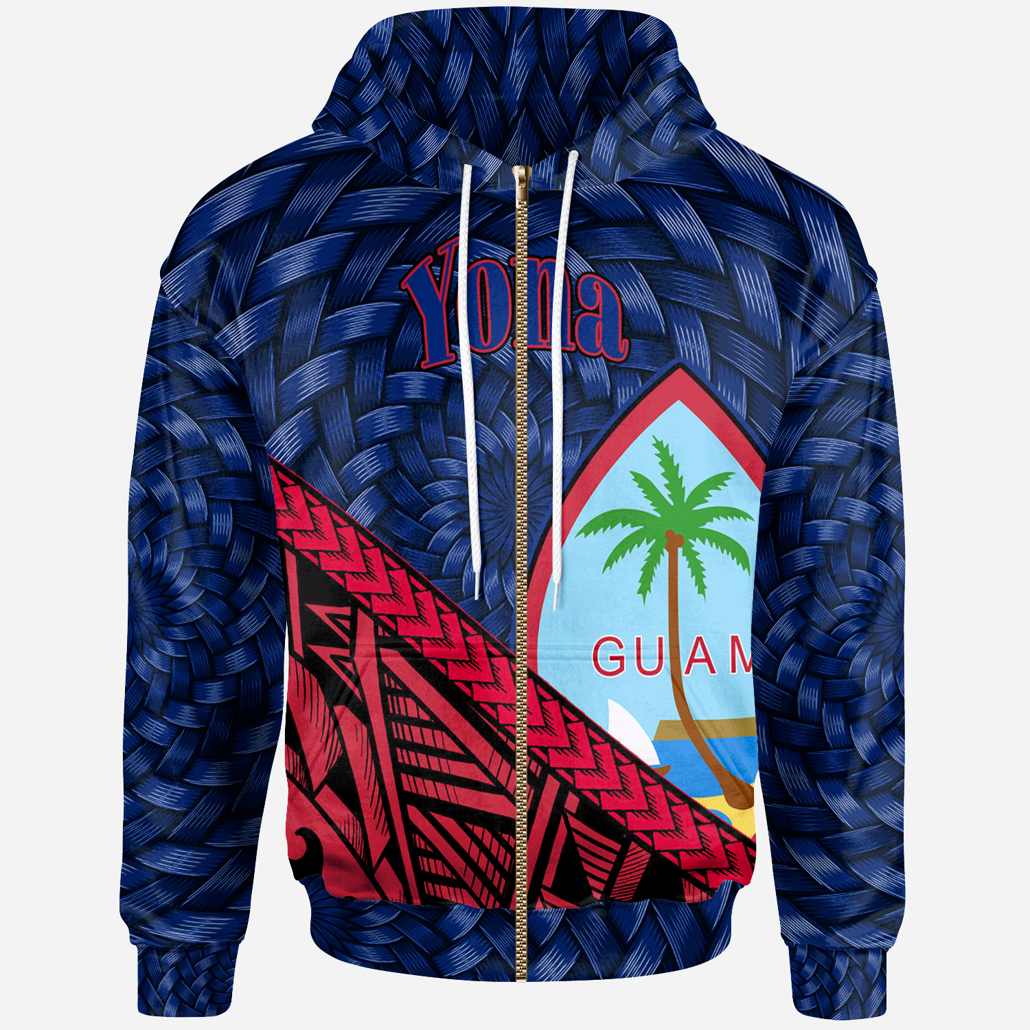 Guam Zip Hoodie Yona Tapa Patterns With Bamboo Unisex Blue - Polynesian Pride