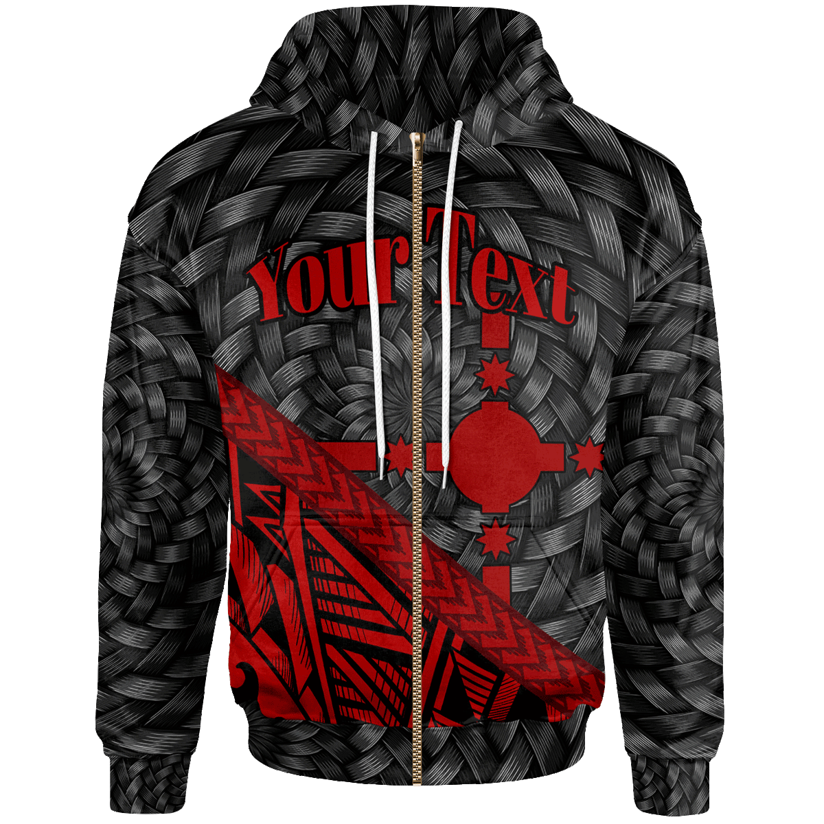 Rotuma Zip Hoodie Custom Red Tapa Patterns With Bamboo Unisex Red - Polynesian Pride
