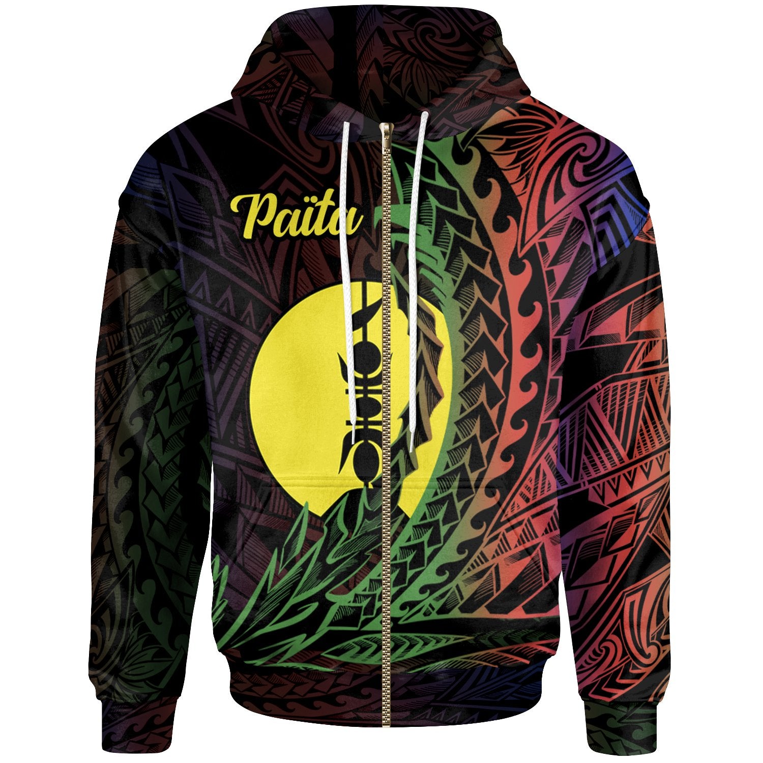 New Caledonia Zip Hoodie Paita Wings Style Flag Color Unisex Black - Polynesian Pride