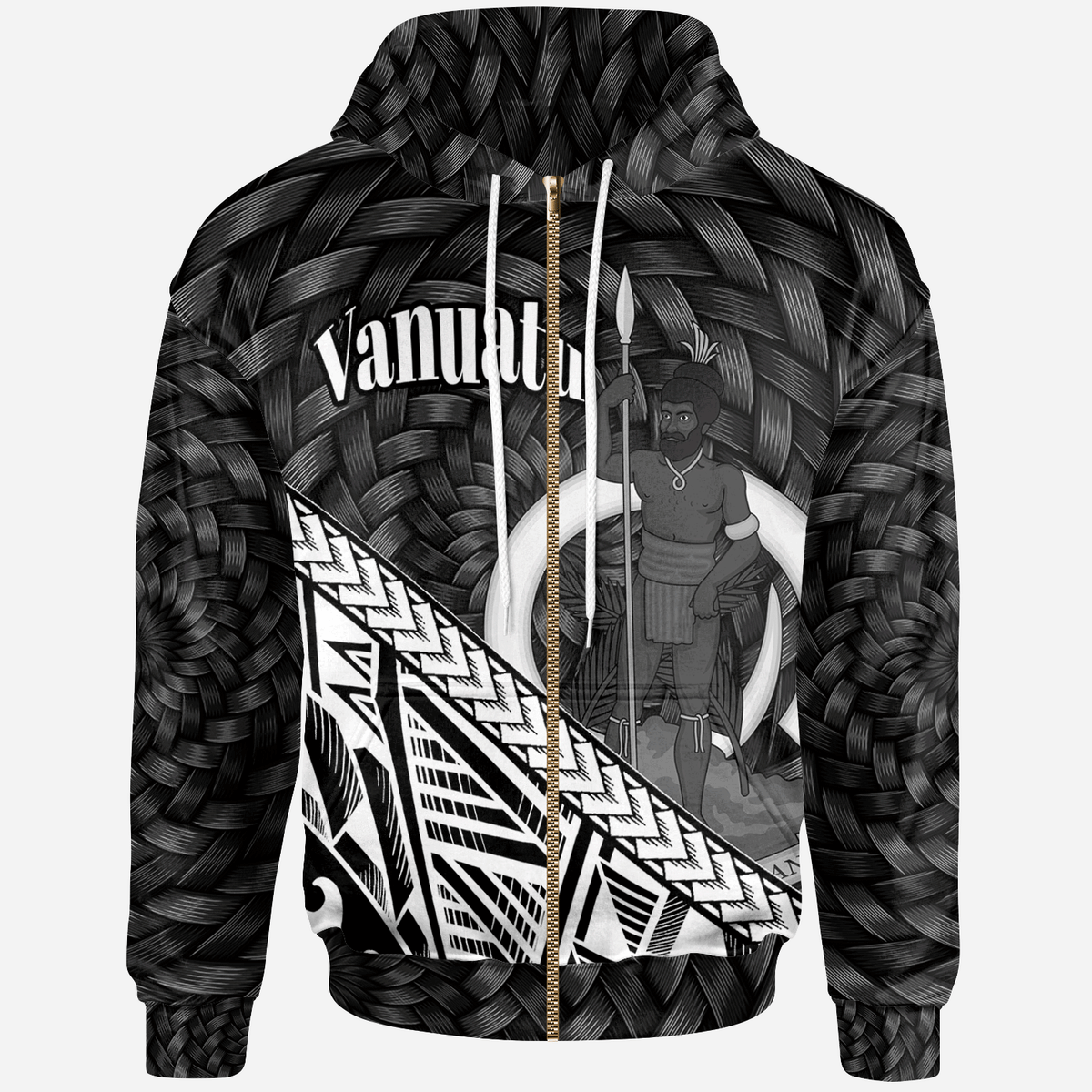 Vanuatu Zip Hoodie White Polynesian Patterns With Bamboo Unisex White - Polynesian Pride