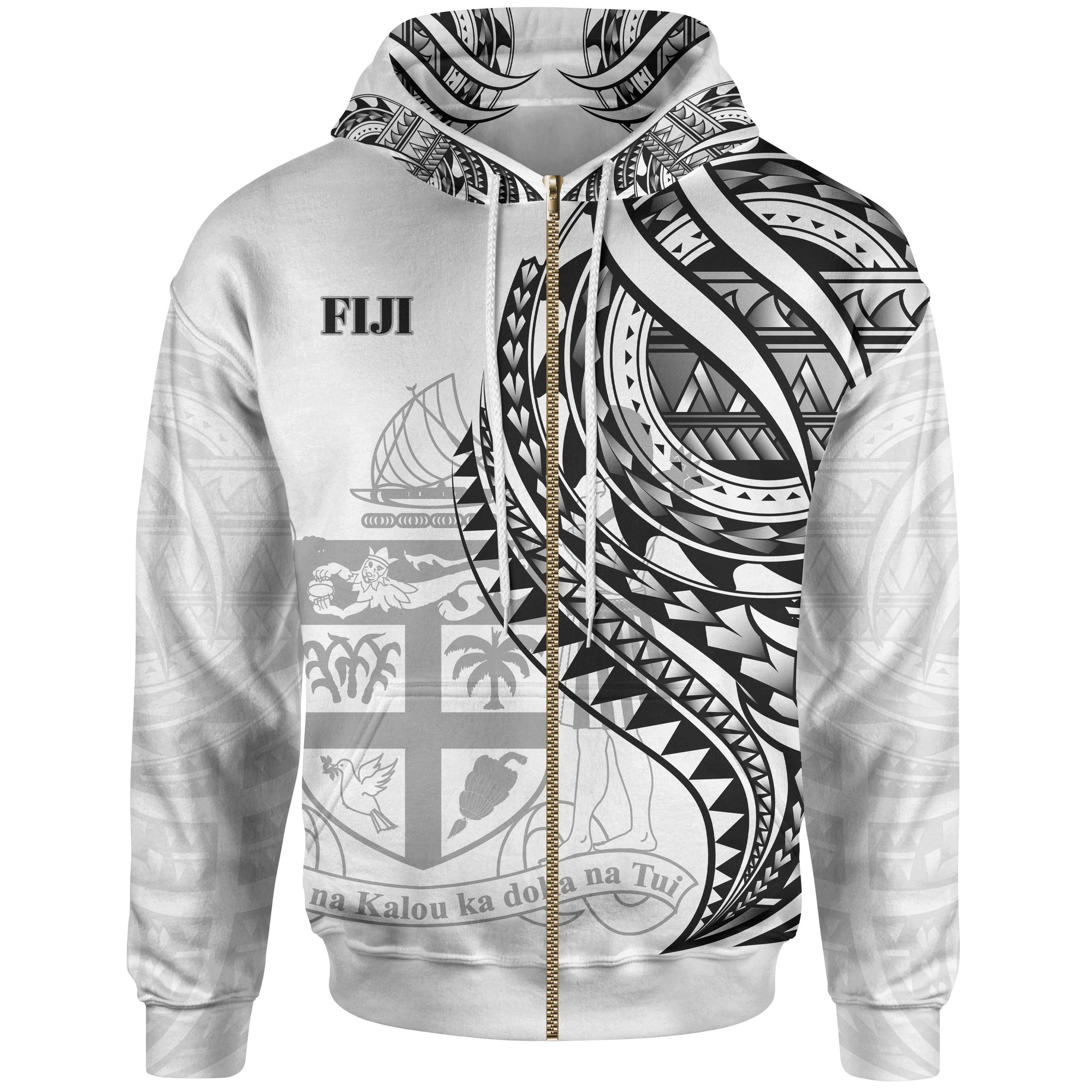 Fiji Zip Hoodie Black Polynesian Patterns Best Fiji Ever Unisex White - Polynesian Pride