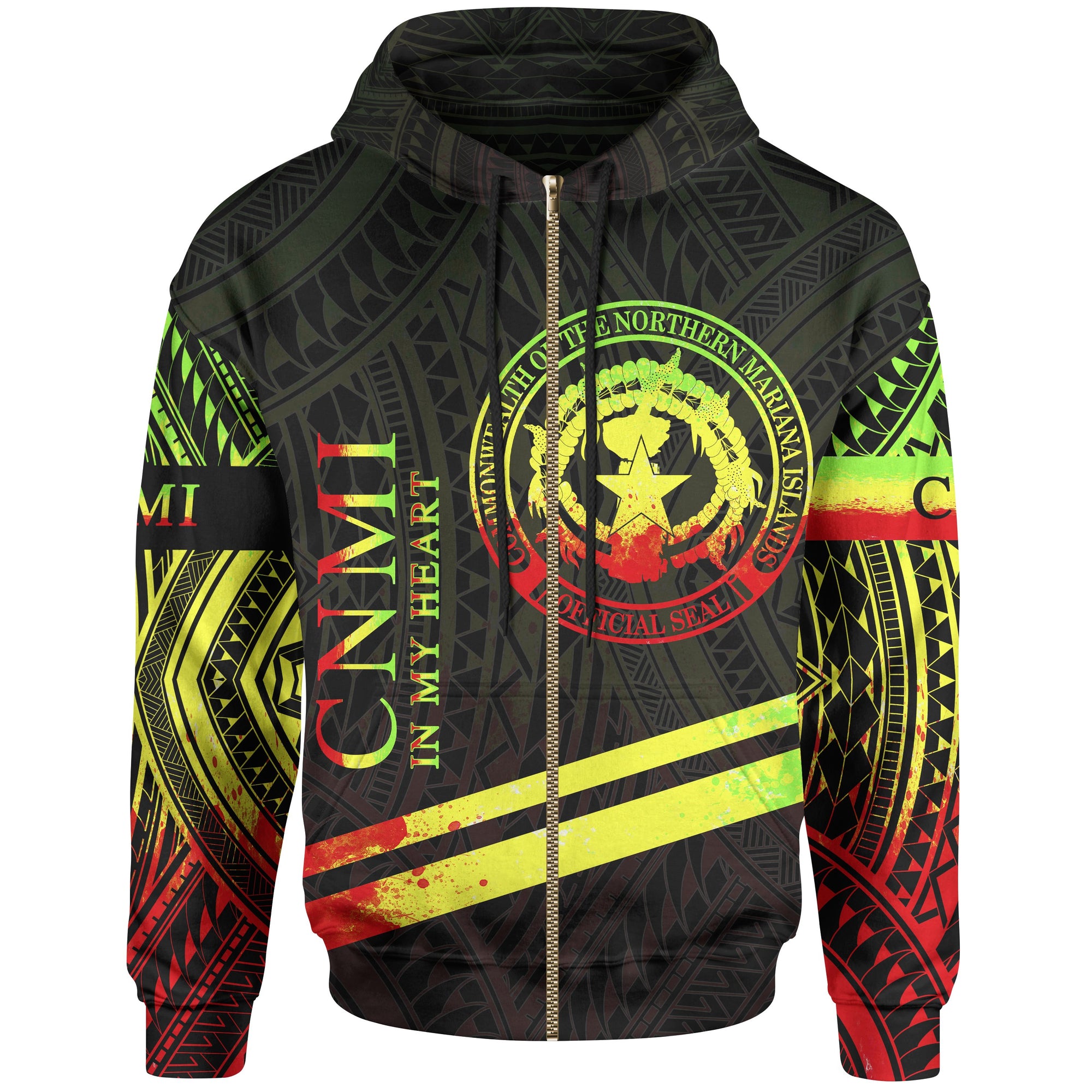 Northern Mariana Islands Zip Hoodie In My Heart Style Reggae Polynesian Patterns Unisex Black - Polynesian Pride