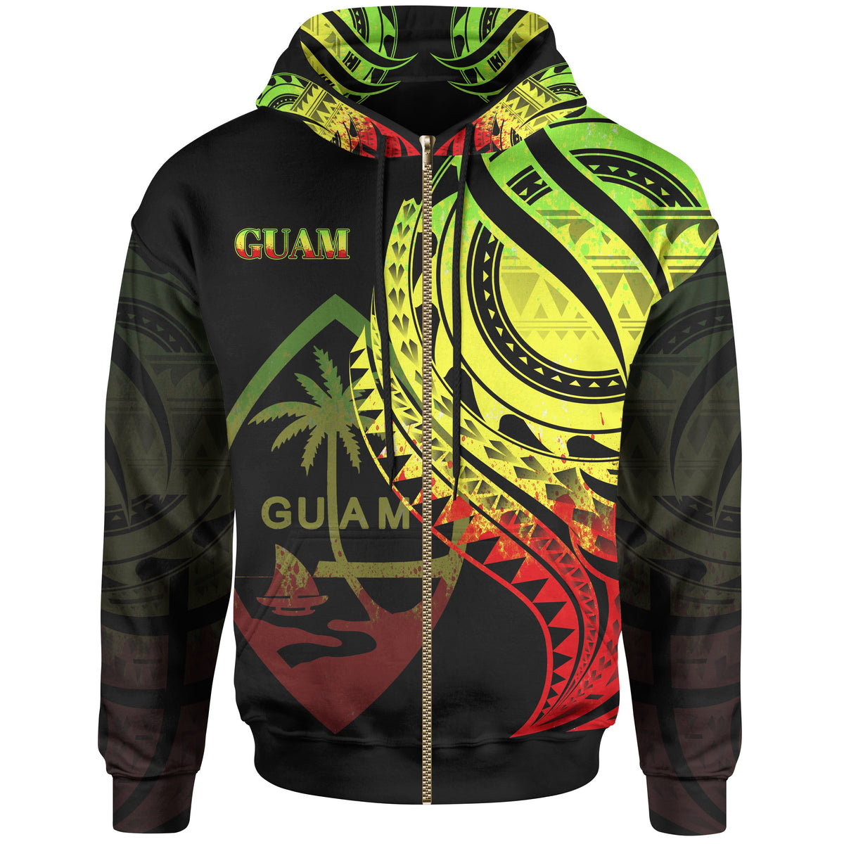 Guam Zip Hoodie Reggae Polynesian Patterns Best Guam Ever Unisex Black - Polynesian Pride
