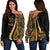 Fiji Custom Personalised Women's Off Shoulder Sweater - Gold Polynesian Tentacle Tribal Pattern Crest Gold - Polynesian Pride