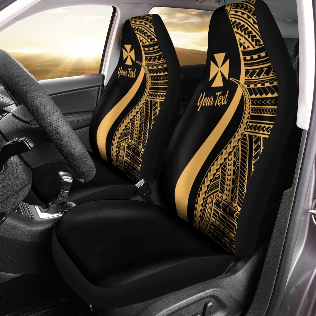 Wallis And Futuna Custom Personalised Car Seat Covers - Gold Polynesian Tentacle Tribal Pattern Universal Fit Gold - Polynesian Pride