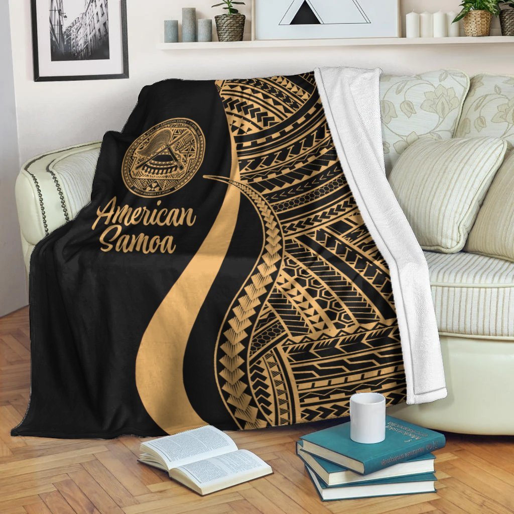 American Samoa Premium Blanket - Gold Polynesian Tentacle Tribal Pattern - Polynesian Pride