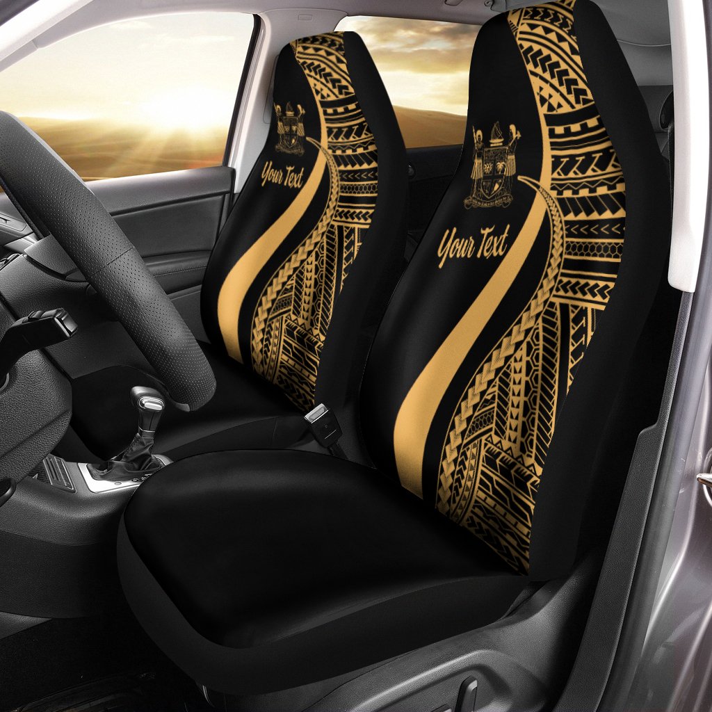 Fiji Custom Personalised Car Seat Covers - Gold Polynesian Tentacle Tribal Pattern Crest Universal Fit Gold - Polynesian Pride