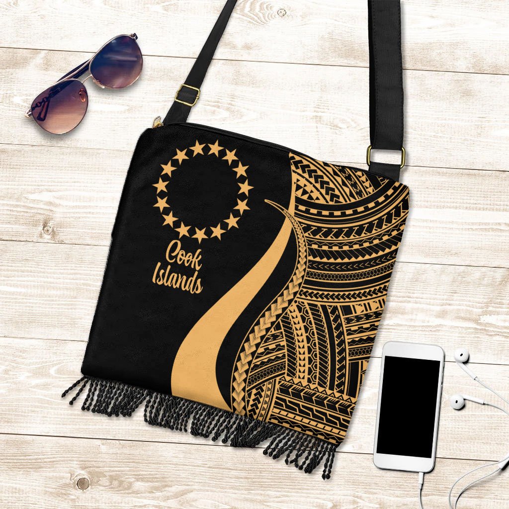Cook Islands Boho Handbag - Gold Polynesian Tentacle Tribal Pattern Boho Handbag One Size Gold - Polynesian Pride