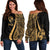 Tonga Custom Personalised Women's Off Shoulder Sweater - Gold Polynesian Tentacle Tribal Pattern Gold - Polynesian Pride