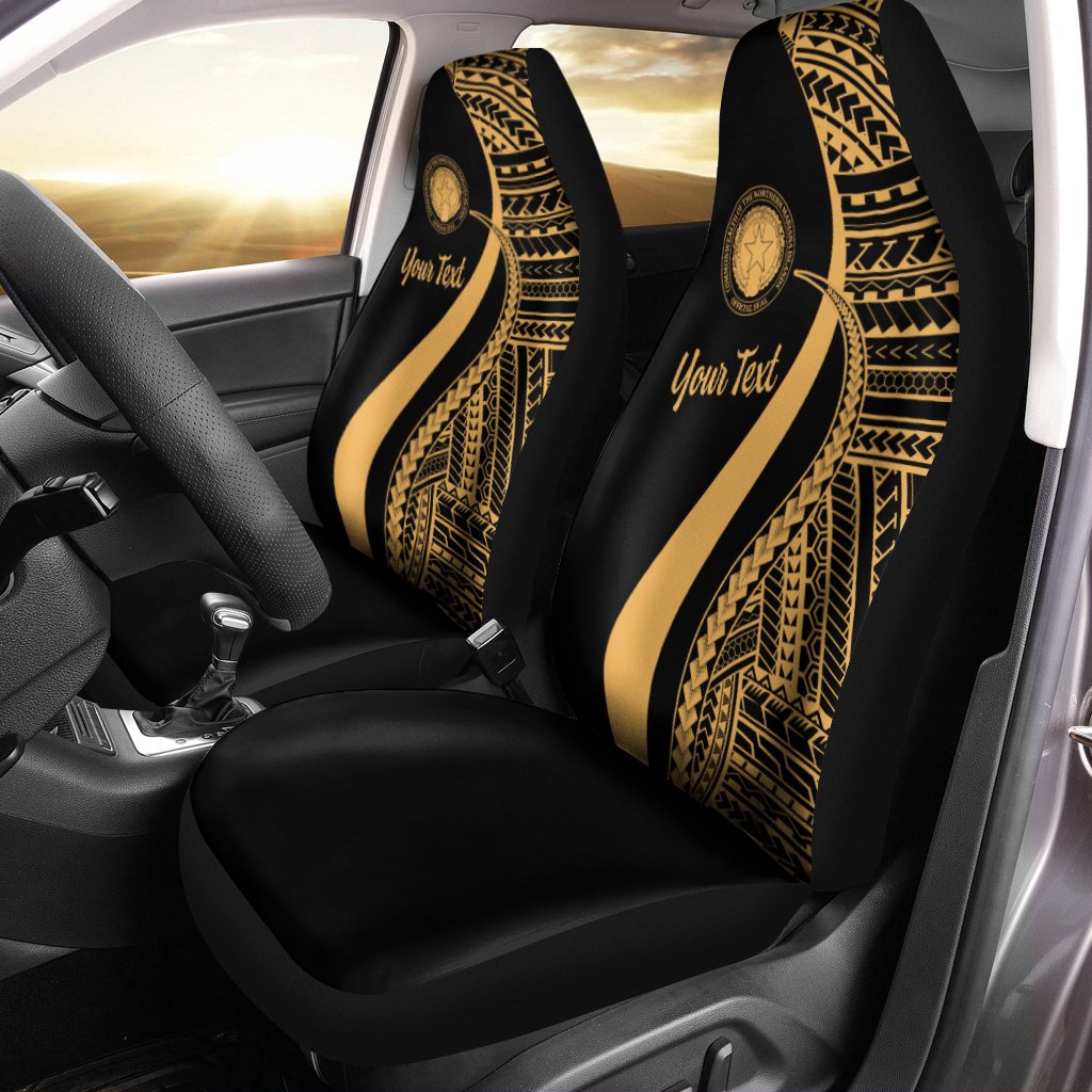 Northern Mariana Islands Custom Personalised Car Seat Covers - Gold Polynesian Tentacle Tribal Pattern Universal Fit Gold - Polynesian Pride