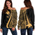 Papua New Guinea Women's Off Shoulder Sweater - Gold Polynesian Tentacle Tribal Pattern Gold - Polynesian Pride