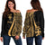 Fiji Custom Personalised Women's Off Shoulder Sweater - Gold Polynesian Tentacle Tribal Pattern Gold - Polynesian Pride