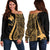 Papua New Guinea Custom Personalised Women's Off Shoulder Sweater - Gold Polynesian Tentacle Tribal Pattern Gold - Polynesian Pride