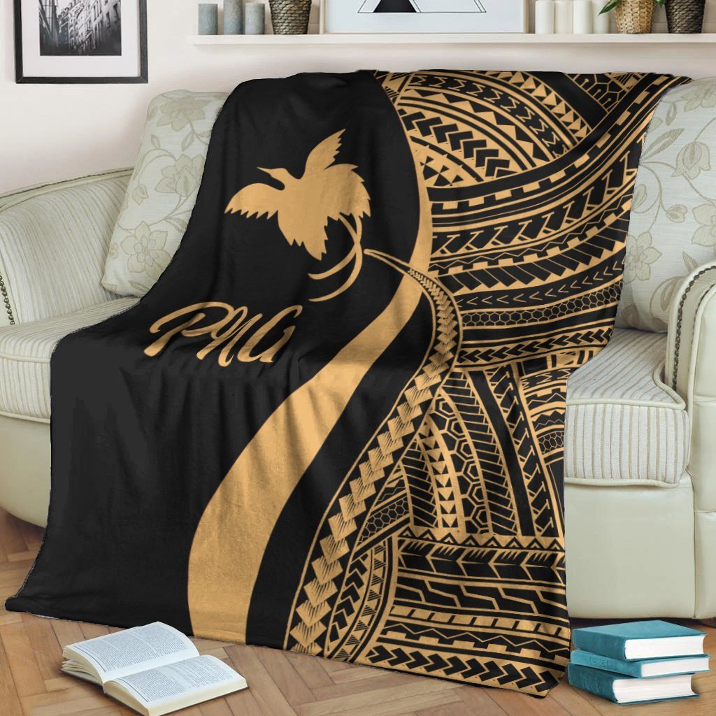 Papua New Guinea Premium Blanket - Gold Polynesian Tentacle Tribal Pattern - Polynesian Pride