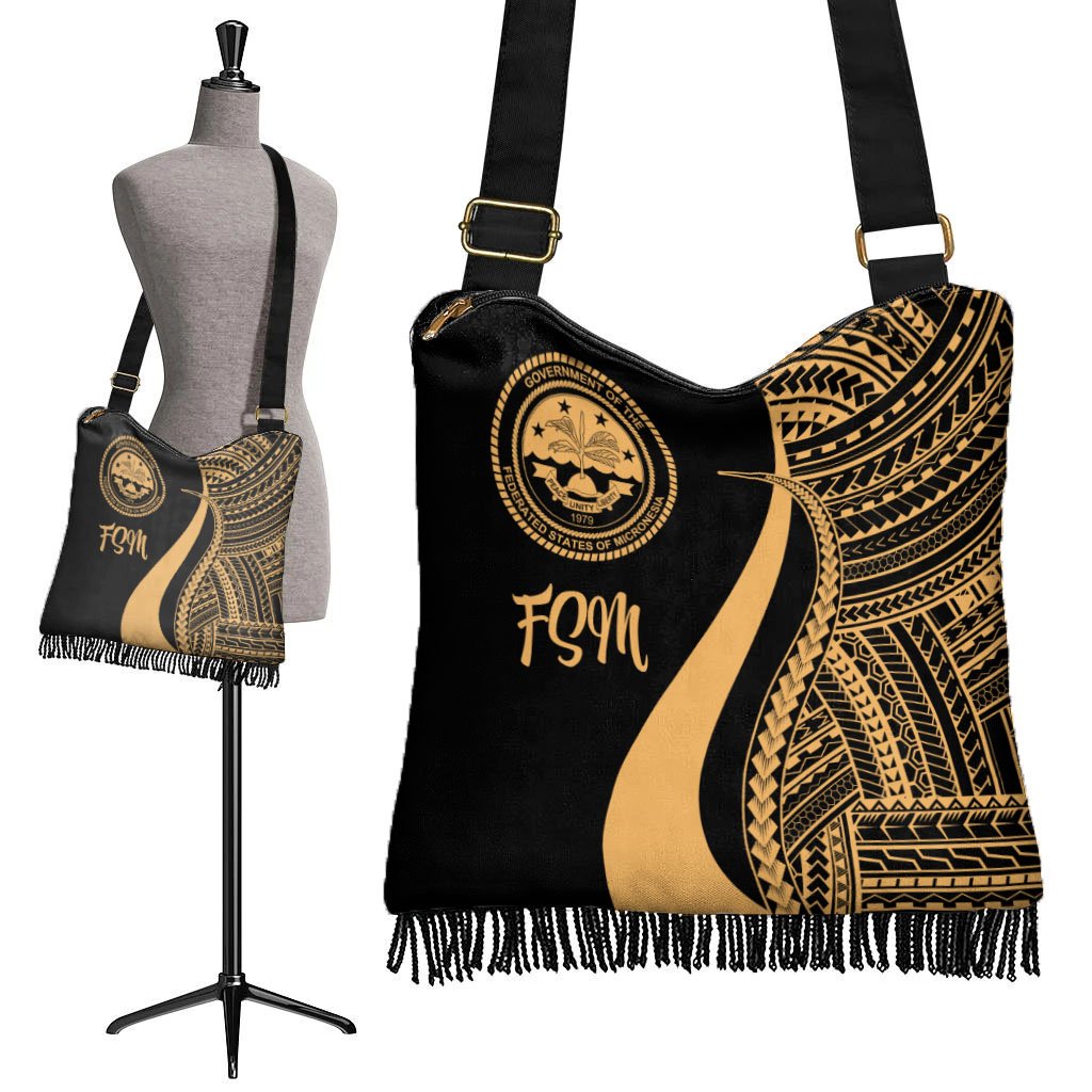 Federated States of Micronesia Boho Handbag - Gold Polynesian Tentacle Tribal Pattern - Polynesian Pride
