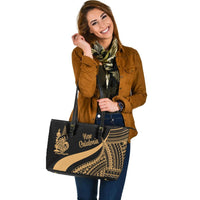 New Caledonia Large Leather Tote Bag - Gold Polynesian Tentacle Tribal Pattern Crest - Polynesian Pride