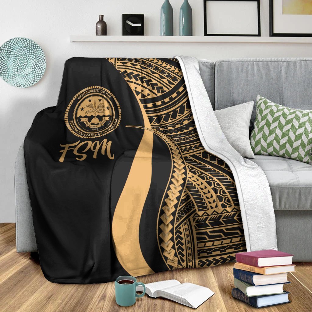 Federated States of Micronesia Premium Blanket - Gold Polynesian Tentacle Tribal Pattern - Polynesian Pride