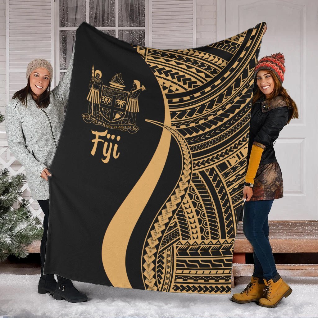 Fiji Premium Blanket - Gold Polynesian Tentacle Tribal Pattern Crest White - Polynesian Pride
