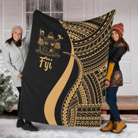 Fiji Premium Blanket - Gold Polynesian Tentacle Tribal Pattern Crest White - Polynesian Pride