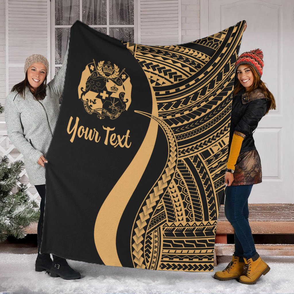 Tonga Custom Personalised Premium Blanket - Gold Polynesian Tentacle Tribal Pattern White - Polynesian Pride