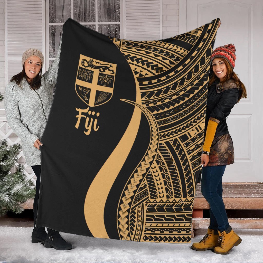 Fiji Premium Blanket - Gold Polynesian Tentacle Tribal Pattern White - Polynesian Pride
