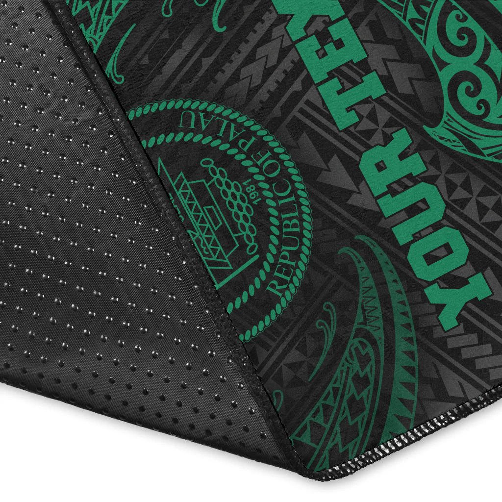 Palau Polynesian Custom Personalised Area Rug - Green Tribal Wave - Polynesian Pride